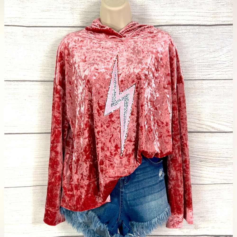 Boutique Brand Crushed Velvet Sequined Decal Oversized Hoodie 💗
